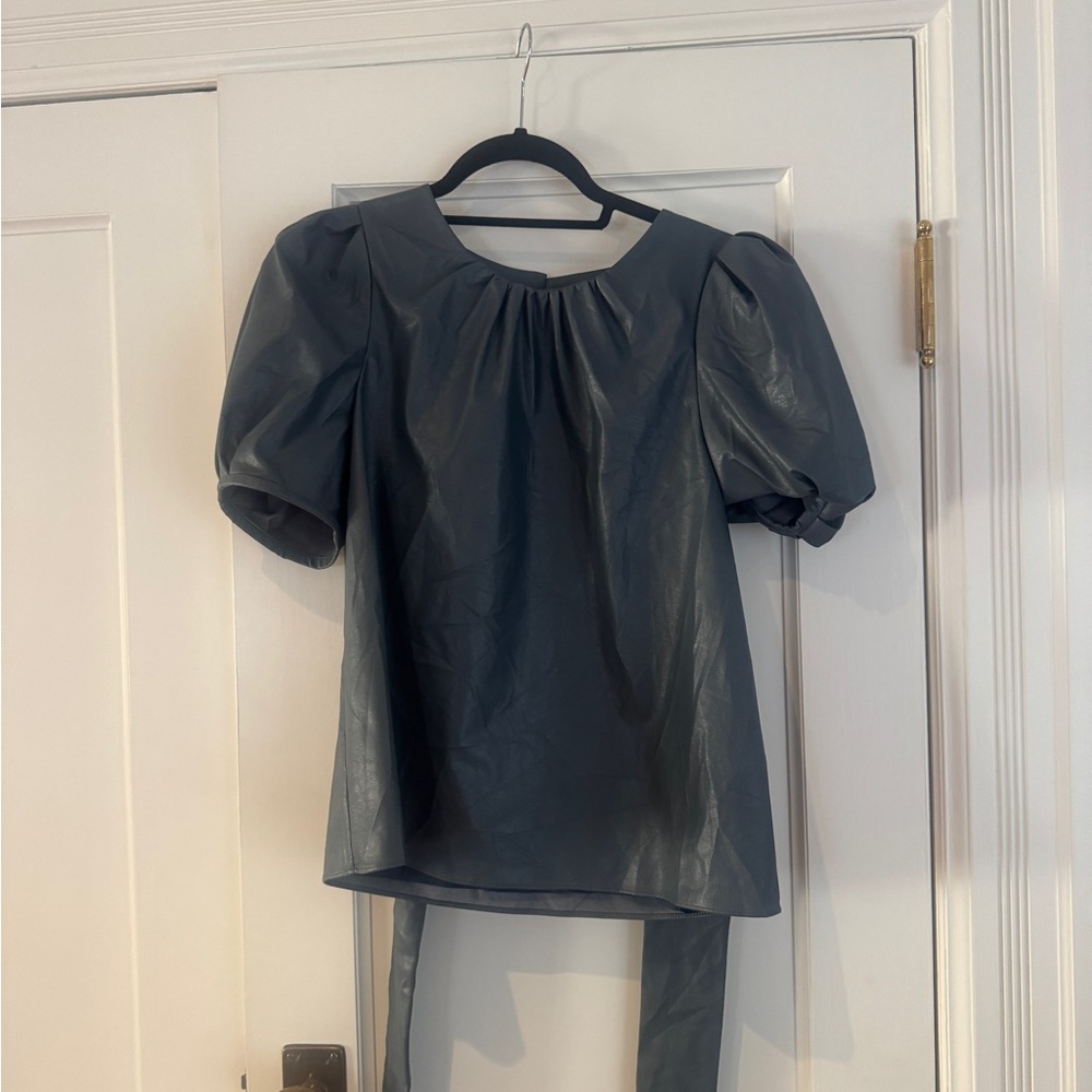 Tanya Taylor Charcoal Puff Sleeve Blouse